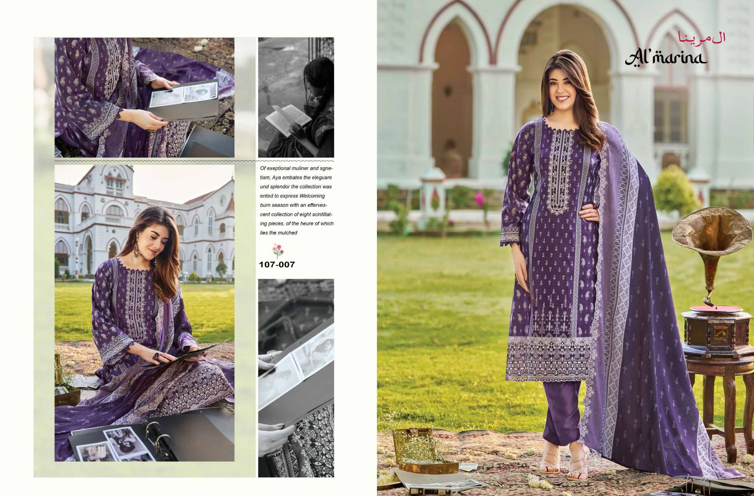 ALFAAZ 107 Series By ALMARINA Pakistani Stylish Beautiful Colourful Printed & Embroidered Party Wear & Occasional Wear Pure cotton Dresses At Wholesale Price